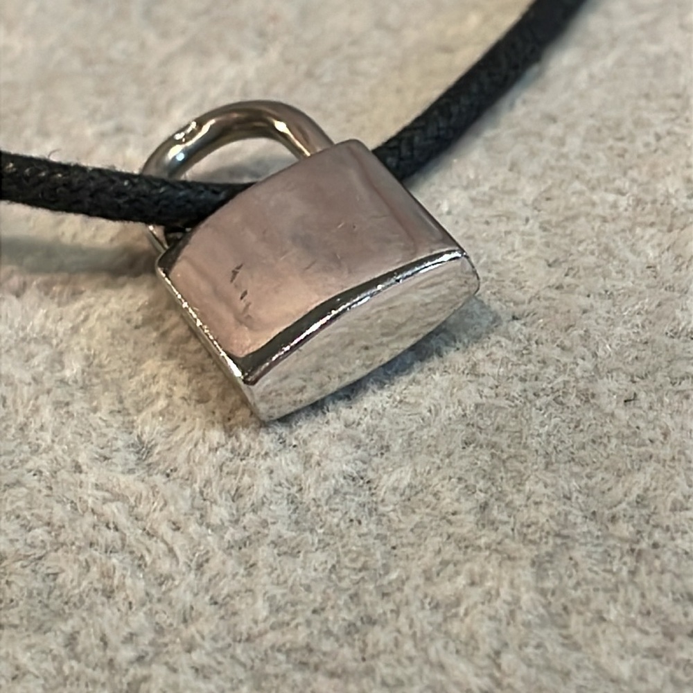 Coach 925 Sterling Silver Padlock Pendant Necklace Silk Cord Rare Vintage - Picture 5 of 9